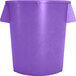 A purple Carlisle Bronco round trash can with a white lid.