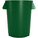 A green plastic Carlisle Bronco round trash can with handles.