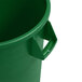 A green Carlisle Bronco commercial trash can with a handle.