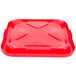 A red Rubbermaid BRUTE square lid on a red plastic container.