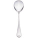 A close-up of a Libbey stainless steel bouillon spoon with a handle.