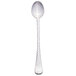 A Libbey stainless steel iced tea spoon with a textured handle and a silver spoon bowl.