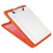 A Saunders SlimMate orange storage clipboard with white paper inside.