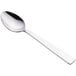A Libbey stainless steel dessert spoon with a silver handle and bowl.