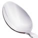 A close up of a Libbey stainless steel dessert spoon with a silver handle.