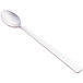 A Libbey stainless steel iced tea spoon with a white handle and silver spoon.