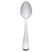 A stainless steel Libbey Aspire teaspoon with a white handle.