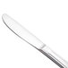 A close-up of a Libbey stainless steel bread and butter knife with a white handle.