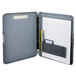 A grey Saunders WorkMate storage clipboard with paper and pencils on it.
