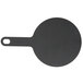 A black circular paddle with a handle.