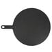 An Epicurean black round pizza peel with a handle.