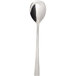An Arcoroc stainless steel dessert spoon with a long handle.