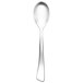 A close-up of a Chef & Sommelier stainless steel demitasse spoon with a silver handle.