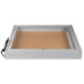 A rectangular satin anodized white board with a cork interior.