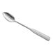 A close-up of a Choice Bellwood stainless steel iced tea spoon with a silver handle.