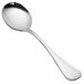 A Chef & Sommelier stainless steel soup spoon with a handle.