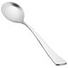 A close-up of a Chef & Sommelier stainless steel soup spoon with a silver handle.