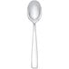 An Arcoroc stainless steel serving spoon with a white handle and silver spoon.