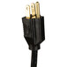 A close up of a black power cord plug.