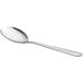 A Choice Dominion stainless steel bouillon spoon with a curved edge and a silver handle.