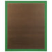 A brown rectangular board with a green border and a white background.