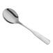 A Choice stainless steel bouillon spoon with a silver handle.