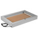 An Aarco satin anodized rectangular box with a cork board inside and a key.