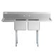 Regency 72" 16-Gauge Stainless Steel Two Compartment Commercial Sink with Galvanized Steel Legs and 2 Drainboards - 17" x 17" x 12" Bowls Main Thumbnail 5