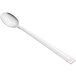A Libbey stainless steel iced tea spoon with a white surface and silver handle.