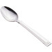 A Libbey stainless steel dessert spoon with a long handle.