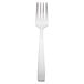 A silver Libbey stainless steel salad fork with a white handle.