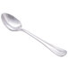 A Libbey stainless steel dessert spoon with a silver handle on a white background.