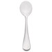 A silver Reserve by Libbey bouillon spoon with a white handle.