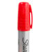 A close-up of a red and silver Sharpie marker with a red cap.