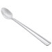 A close-up of a Libbey stainless steel iced tea spoon with a handle.