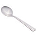 A Libbey stainless steel bouillon spoon with a silver handle.