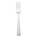 A silver Libbey Vermont heavy weight dinner fork with a white background.