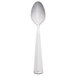 A Libbey Vermont stainless steel spoon with a white handle and silver spoon on a white background.