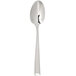 A silver spoon with a handle on a white background.