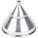 An American Metalcraft silver metal funnel with a round tip and a built-in strainer.