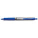 A blue Uni-Ball Signo Gel pen with a silver tip and clip.