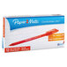 A box of 12 Paper Mate ComfortMate red ballpoint stick pens with red barrels.