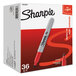 A box of 36 Sharpie red fine point permanent markers.