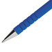 A close-up of a Paper Mate FlexGrip Ultra blue pen with silver tips.