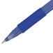 A close-up of a Paper Mate InkJoy 300 blue pen with a translucent barrel and cap with a metal clip.