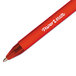 A red Paper Mate ComfortMate Ultra retractable ballpoint pen with white writing on it.