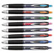 A row of Uni-Ball Signo 207 pens with different barrel colors.