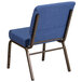 A blue Flash Furniture church chair with metal legs.