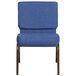 A Flash Furniture blue church chair with wooden legs.