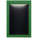 A green cabinet with a light on it and a black letter board inside.